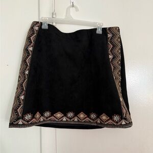 Embroidered Black Suede-Like Skirt